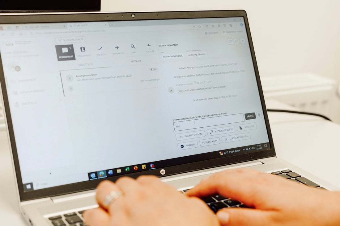 Siun soten digitaalisten palvelujen ammattilaisnäkymä tietokoneen näytöllä